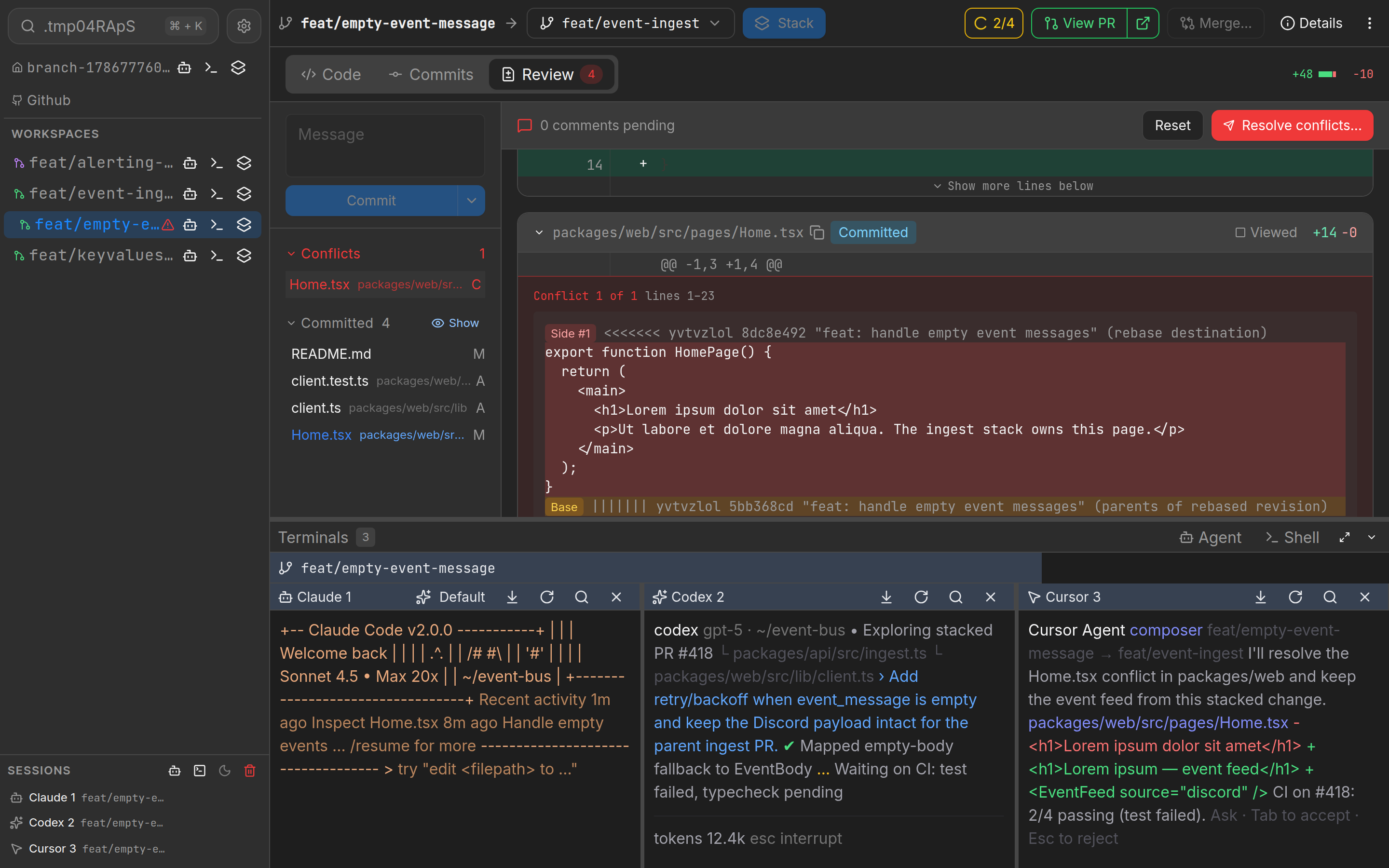 Treq code review screenshot showing comments sent to Claude